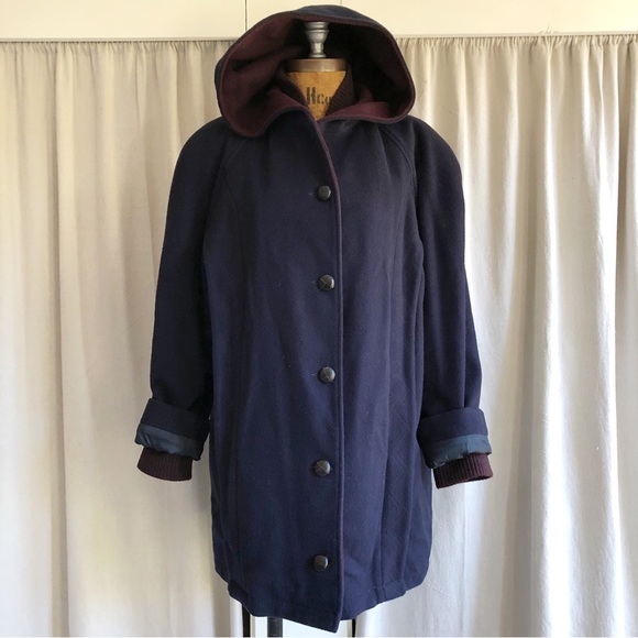 Vintage 80s Mackintosh Layered Wool Vest Coat + Hood - Picture 1 of 6